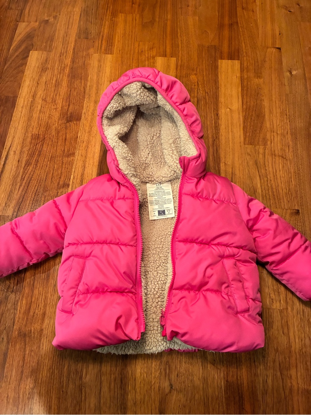 GAP Hot Pink Hooded Sherpa-Lined Puffer Jacket